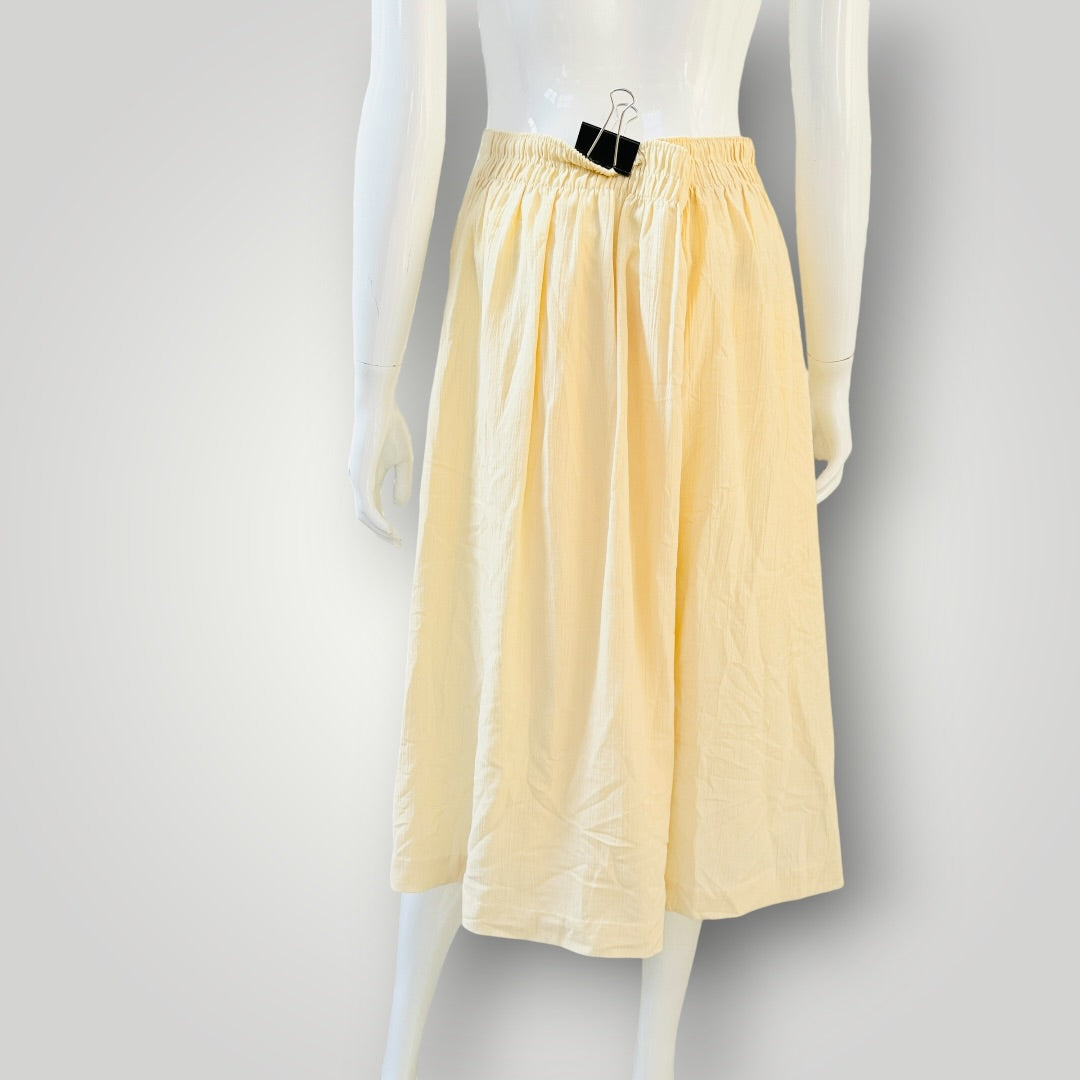 Katies - Pleated Light Yellow Midi Skirt - 1980s Vintage - Size 18 (3927971337029226609)