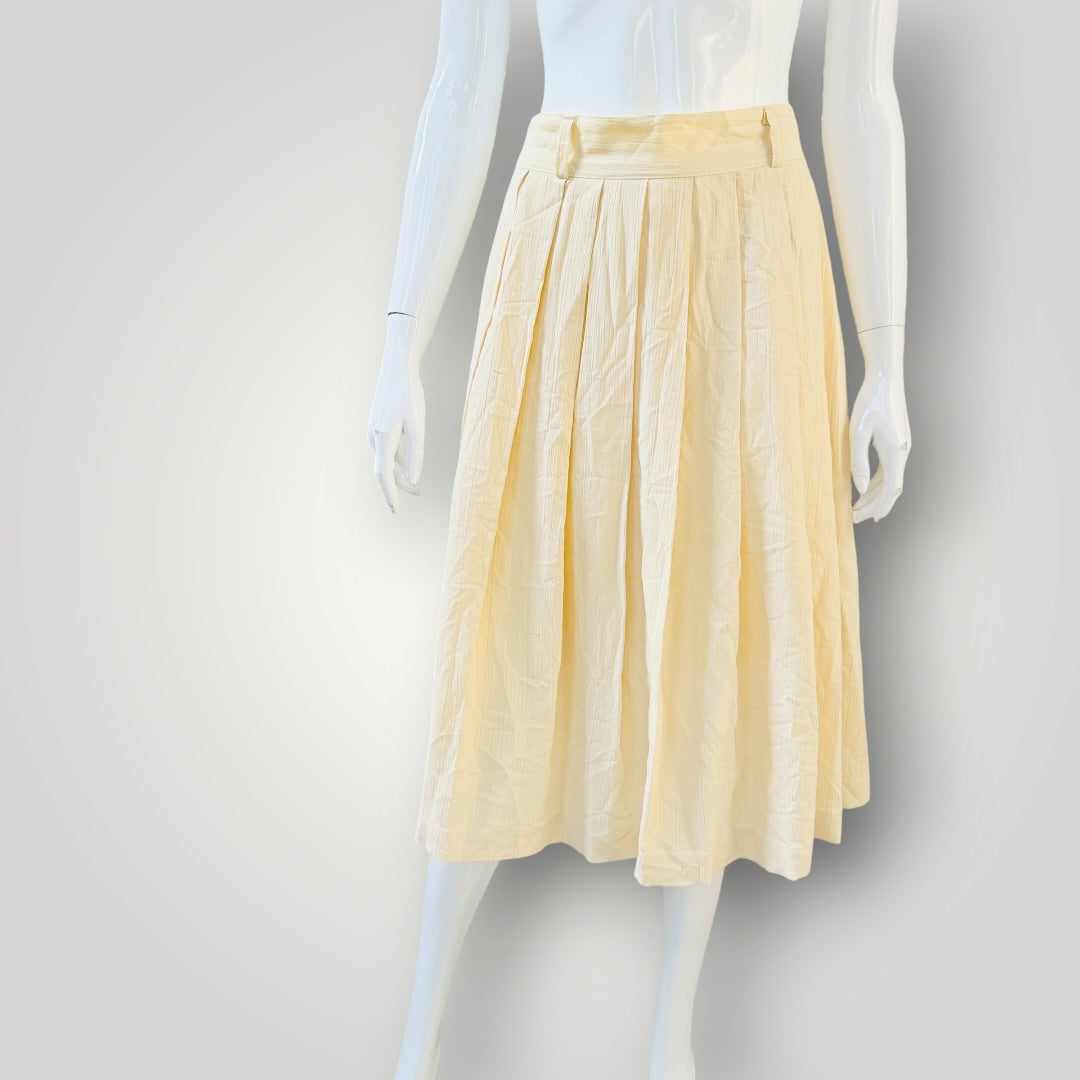Katies - Pleated Light Yellow Midi Skirt - 1980s Vintage - Size 18 (3927971338521219915)