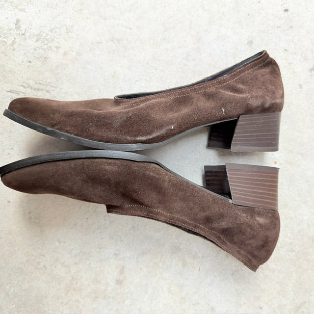 David Elman - Brown Suede Block Heels - 1990s Vintage NZ Made - Size 38 (3928058758498773911)