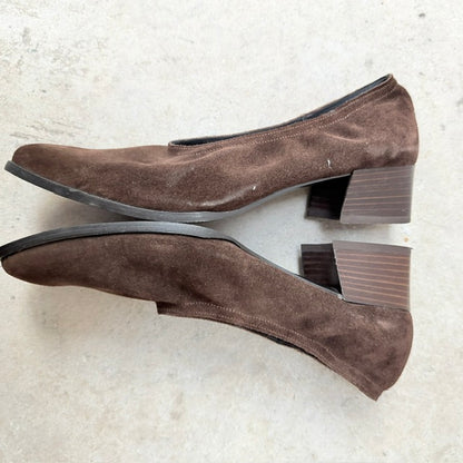 David Elman - Brown Suede Block Heels - 1990s Vintage NZ Made - Size 38 (3928058758498773911)
