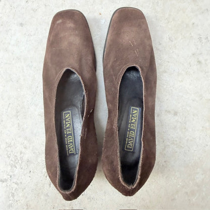 David Elman - Brown Suede Block Heels - 1990s Vintage NZ Made - Size 38 (3928058761446348591)