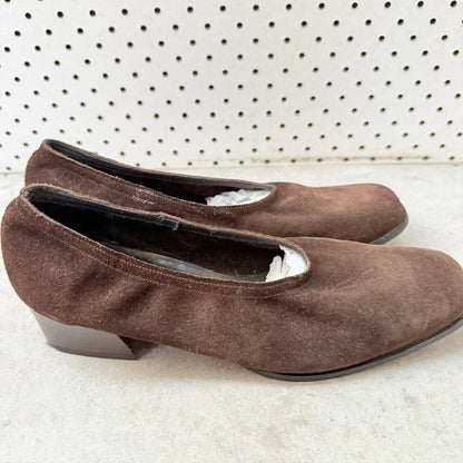 David Elman - Brown Suede Block Heels - 1990s Vintage NZ Made - Size 38 (3928058768138078757)