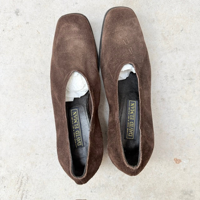 David Elman - Brown Suede Block Heels - 1990s Vintage NZ Made - Size 38 (3928058772220468344)