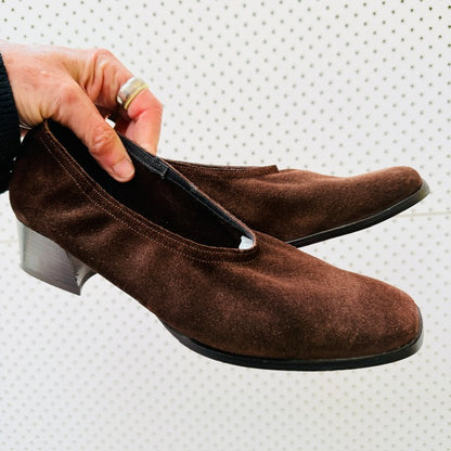 David Elman - Brown Suede Block Heels - 1990s Vintage NZ Made - Size 38 (3928058773049369877)