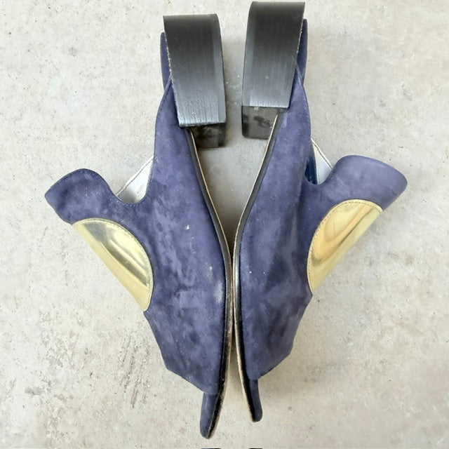 Beau Coops - Navy Suede + Gold Accent Mules - Size EU 38 (3928058796619295109)