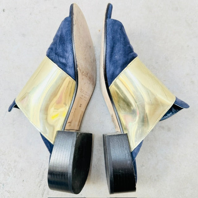 Beau Coops - Navy Suede + Gold Accent Mules - Size EU 38 (3928058799574529981)