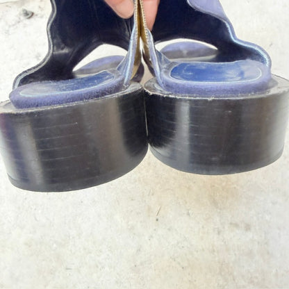 Beau Coops - Navy Suede + Gold Accent Mules - Size EU 38 (3928058802539701836)