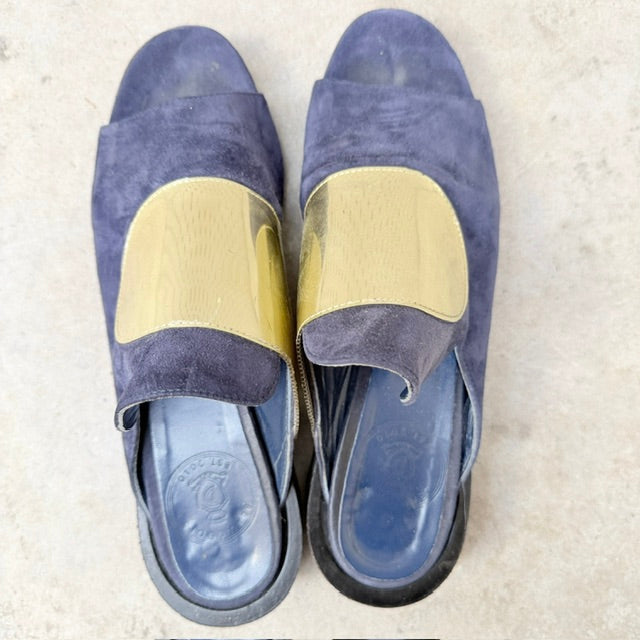 Beau Coops - Navy Suede + Gold Accent Mules - Size EU 38 (3928058807058048620)