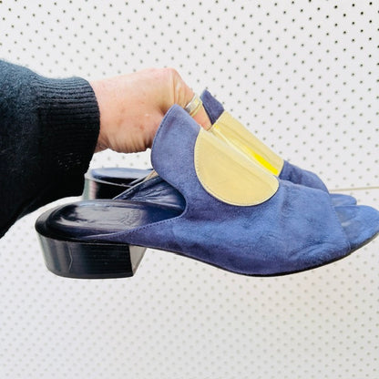 Beau Coops - Navy Suede + Gold Accent Mules - Size EU 38 (3928058809747030332)