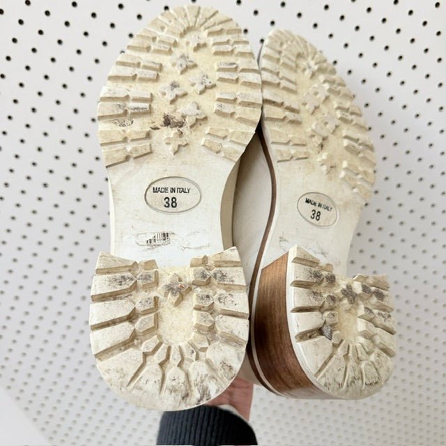 Beau Coops - Cream Leather Lug Sole Loafers - Size EU 38 (3928058822753581491)