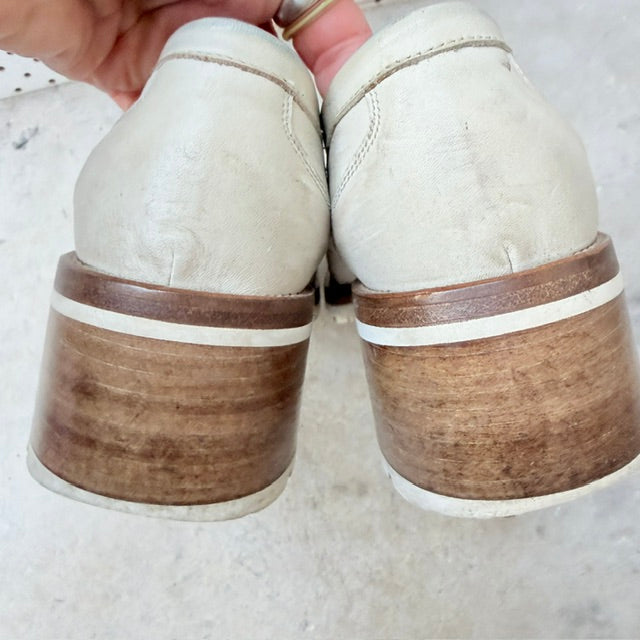 Beau Coops - Cream Leather Lug Sole Loafers - Size EU 38 (3928058826824673327)