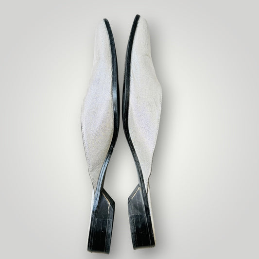 Paula Ryan - Silver Metallic Slip-On Mules - NZ Made - Size EU 39.5 (NZ 8.5) - (3928058934595809535)