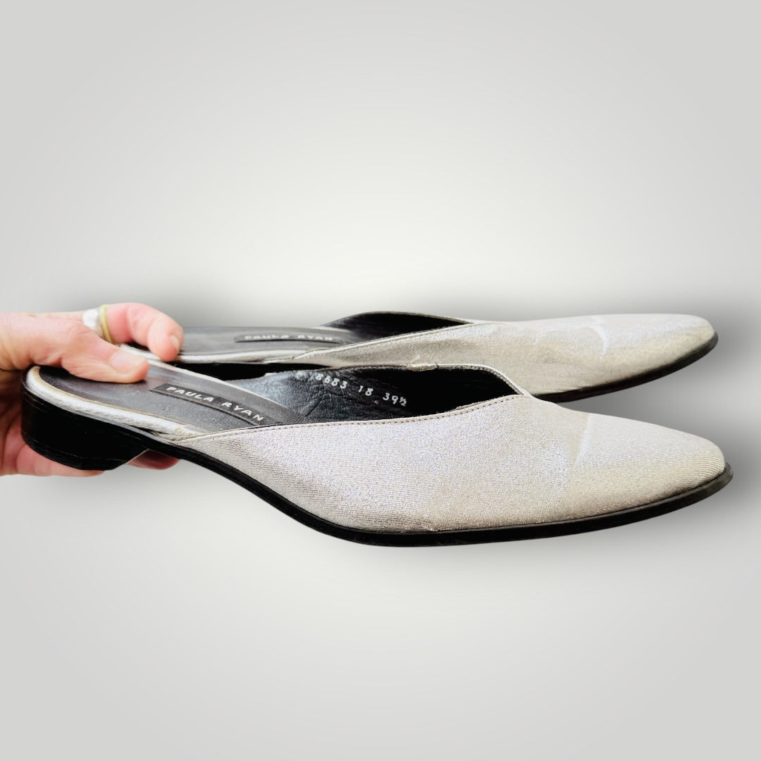 Paula Ryan - Silver Metallic Slip-On Mules - NZ Made - Size EU 39.5 (NZ 8.5) - (3928058935902708996)