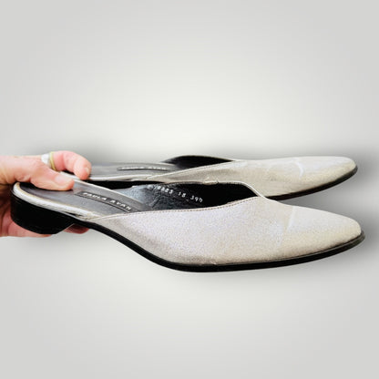 Paula Ryan - Silver Metallic Slip-On Mules - NZ Made - Size EU 39.5 (NZ 8.5) - (3928058935902708996)