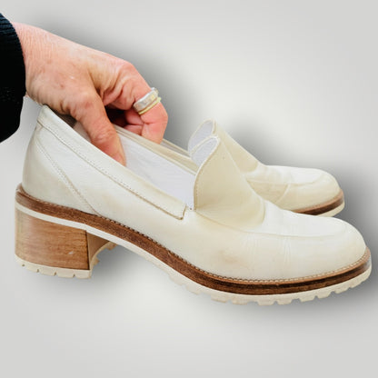 Beau Coops - Cream Leather Lug Sole Loafers - Size EU 38 (3928058939105389289)