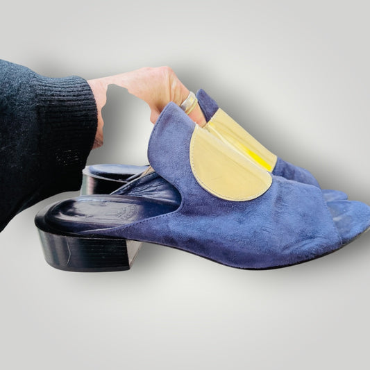 Beau Coops - Navy Suede + Gold Accent Mules - Size EU 38 (3928058942583218307)