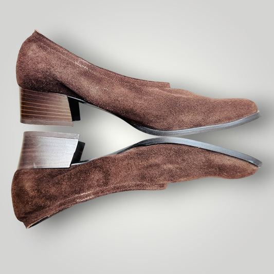 David Elman - Brown Suede Block Heels - 1990s Vintage NZ Made - Size 38 (3928058947723062689)