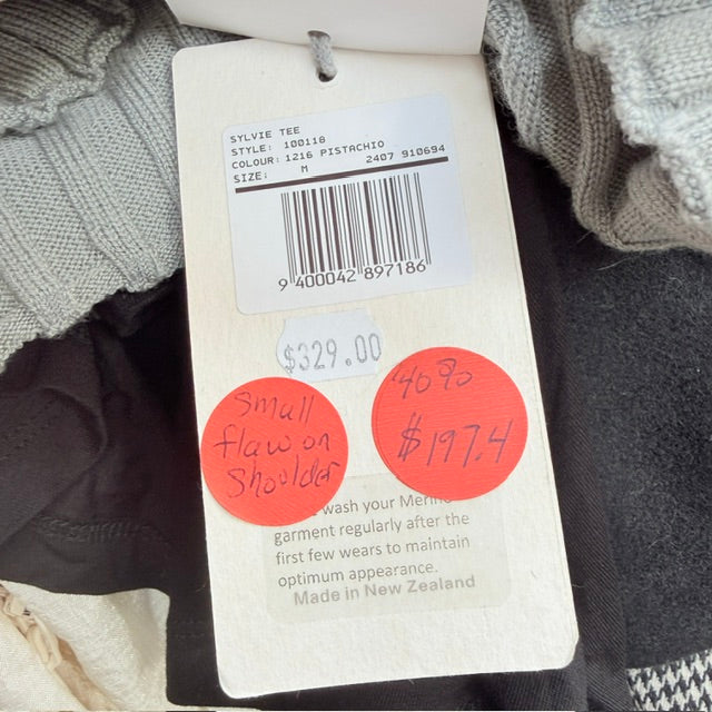 Untouched World - Sylvie Tee - Khaki Glenthorne Merino Knit Top - NZ Made - M (3928077721669333628)
