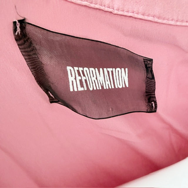 Reformation - Silk Long Sleeve Tie-Front Crop Blouse - Pink - Size XS (3928077761408308921)