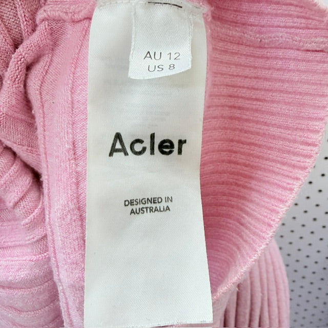 Acler - Twist Front Ribbed Knit Crop Sweater - Pink - Size 12 (3928077767945924729)