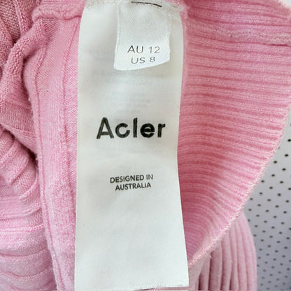 Acler - Twist Front Ribbed Knit Crop Sweater - Pink - Size 12 (3928077767945924729)