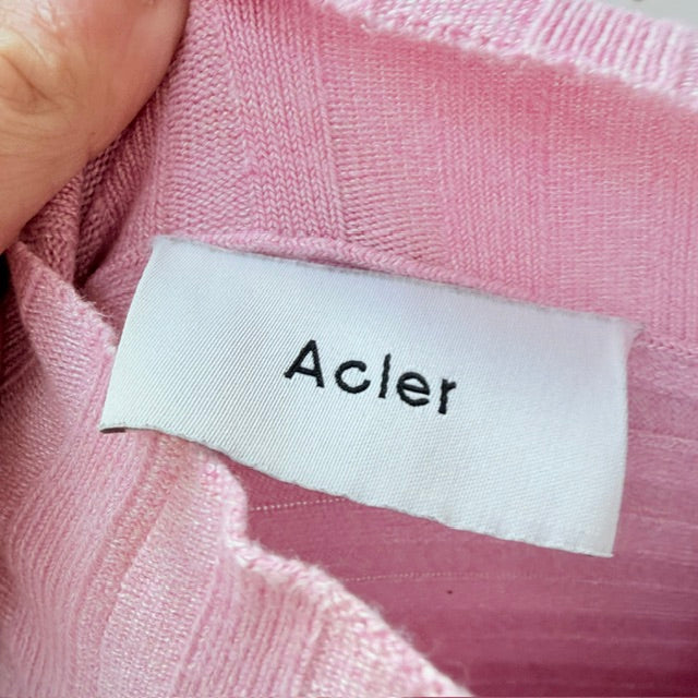 Acler - Twist Front Ribbed Knit Crop Sweater - Pink - Size 12 (3928077772446290462)