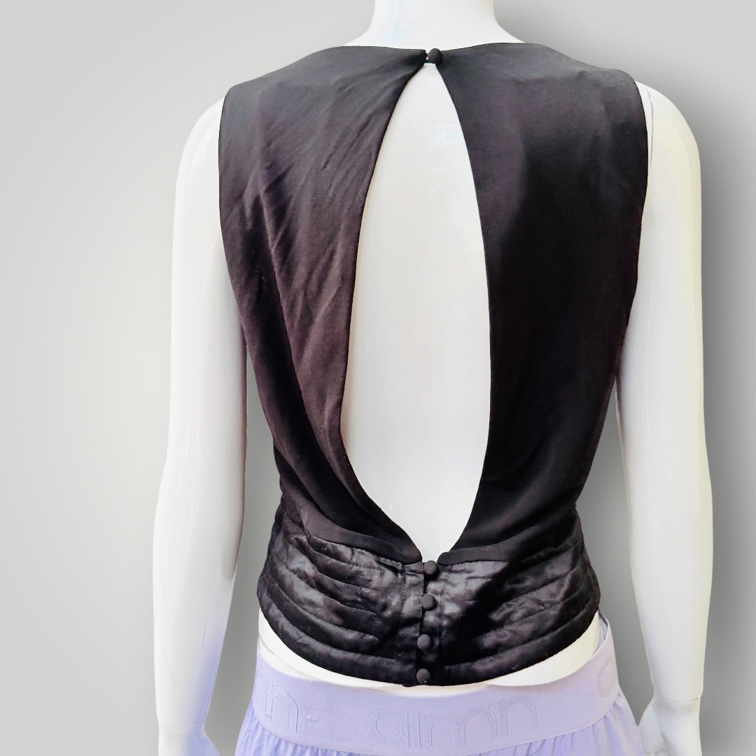 Ted Baker - Satin Quilted Waist Open Back Top - Black - Size 3 (3928077864160301843)