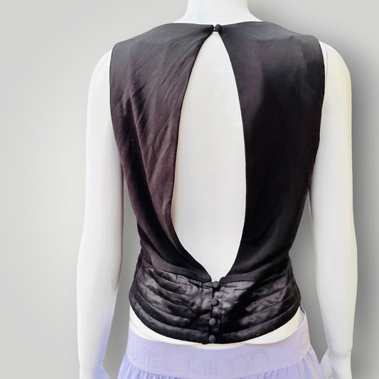 Ted Baker - Satin Quilted Waist Open Back Top - Black - Size 3 (3928077864160301843)