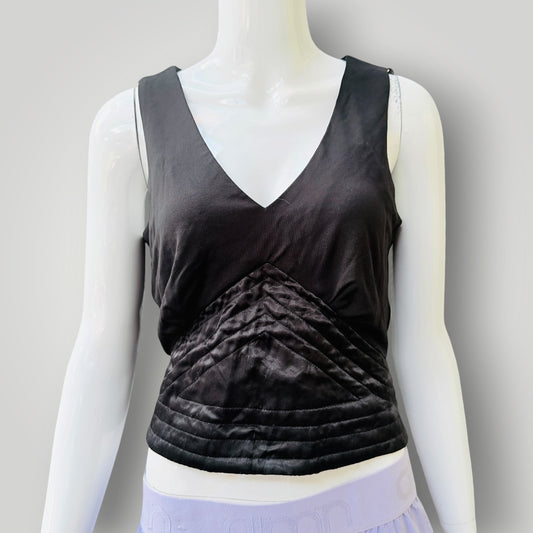 Ted Baker - Satin Quilted Waist Open Back Top - Black - Size 3 (3928077865158394411)