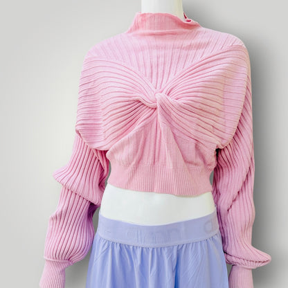 Acler - Twist Front Ribbed Knit Crop Sweater - Pink - Size 12 (3928077868052048184)