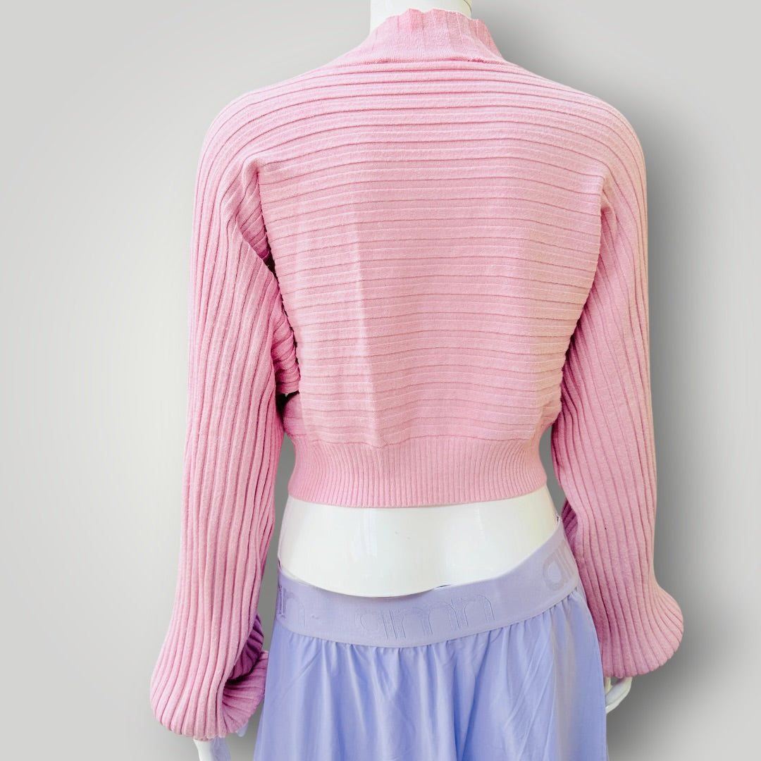 Acler - Twist Front Ribbed Knit Crop Sweater - Pink - Size 12 (3928077870138574077)