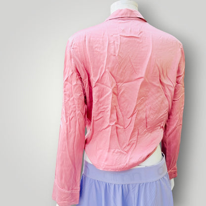 Reformation - Silk Long Sleeve Tie-Front Crop Blouse - Pink - Size XS (3928077873693861660)