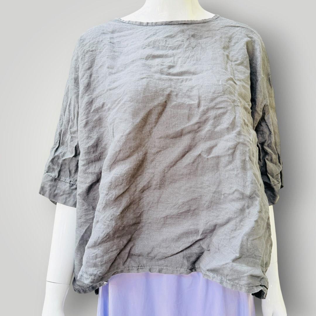The Italian Cartel - Boxy Blouse - Grey Linen - Italy Made - Size S (3928077882767887605)