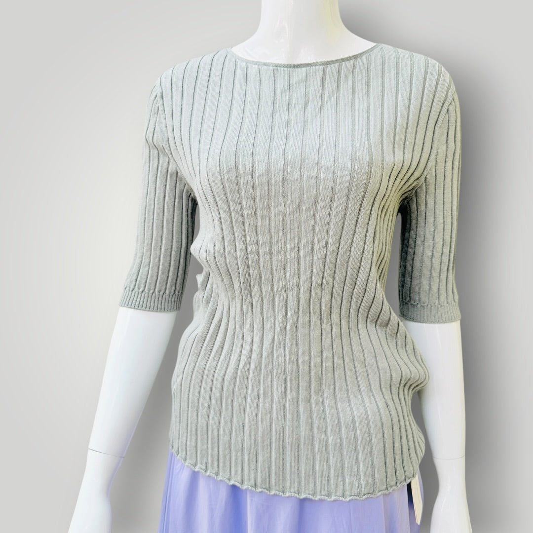 Untouched World - Sylvie Tee - Khaki Glenthorne Merino Knit Top - NZ Made - M (3928077890758621663)