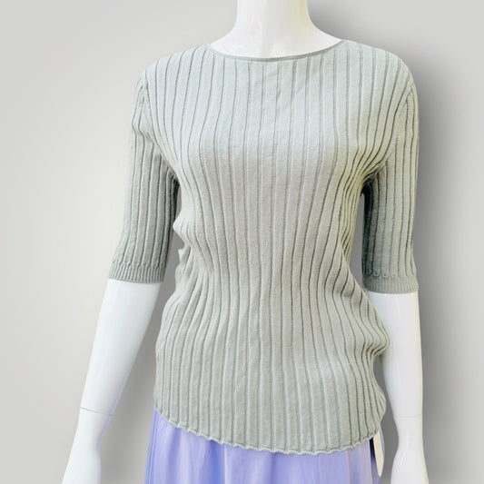 Untouched World - Sylvie Tee - Khaki Glenthorne Merino Knit Top - NZ Made - M (3928077890758621663)