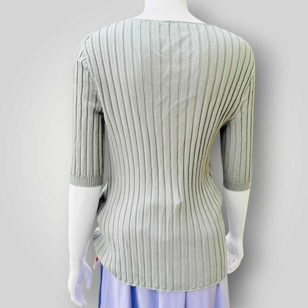 Untouched World - Sylvie Tee - Khaki Glenthorne Merino Knit Top - NZ Made - M (3928077893929364808)