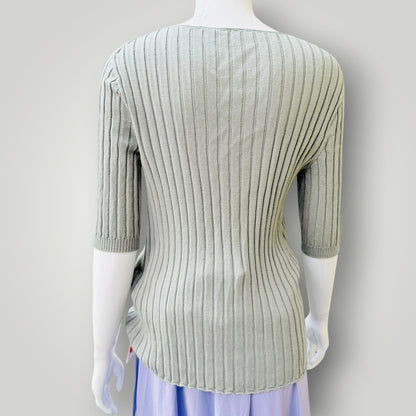 Untouched World - Sylvie Tee - Khaki Glenthorne Merino Knit Top - NZ Made - M (3928077893929364808)