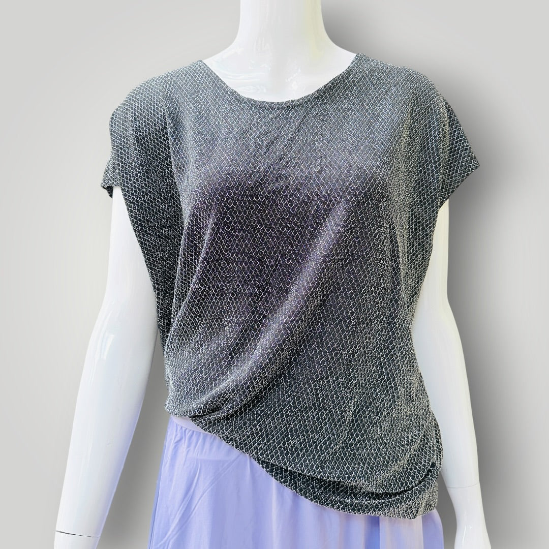 Buru N Judy -  Sparkling Longline Top - Metallic Silver Lurex - Size S (3928077896133279376)