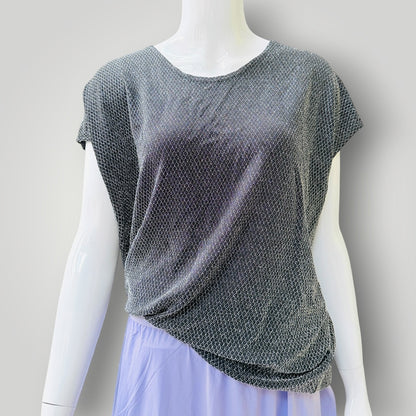 Buru N Judy -  Sparkling Longline Top - Metallic Silver Lurex - Size S (3928077896133279376)