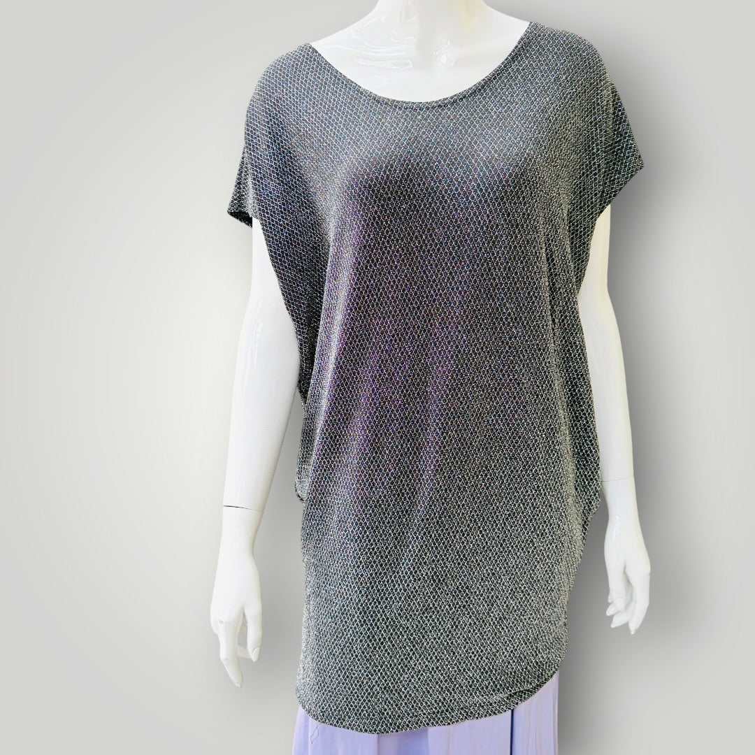 Buru N Judy -  Sparkling Longline Top - Metallic Silver Lurex - Size S (3928077898140105790)