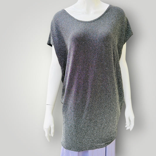 Buru N Judy -  Sparkling Longline Top - Metallic Silver Lurex - Size S (3928077898140105790)