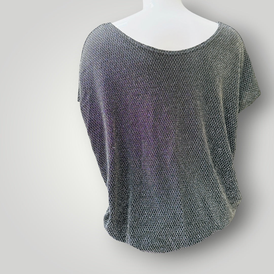 Buru N Judy -  Sparkling Longline Top - Metallic Silver Lurex - Size S (3928077900278098751)