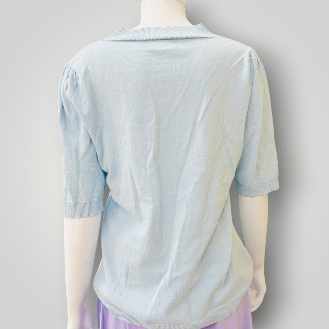 Bridge & Lord -  V-Neck Knit Top - Sky Blue Cotton Cashmere - Size S (3928077912434357899)
