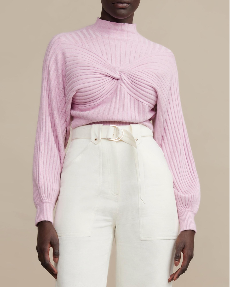 Acler - Twist Front Ribbed Knit Crop Sweater - Pink - Size 12 (3928078858368394656)