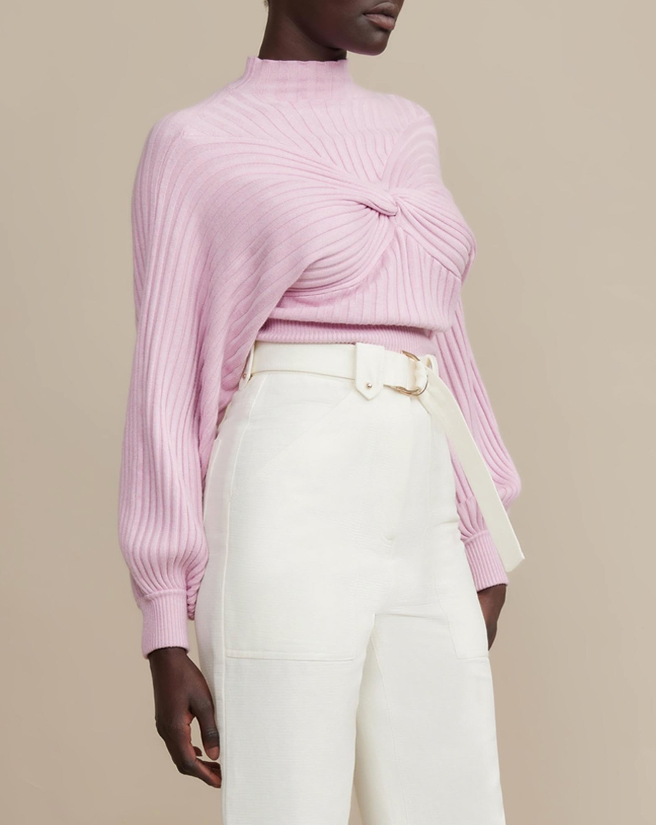 Acler - Twist Front Ribbed Knit Crop Sweater - Pink - Size 12 (3928078861499182763)