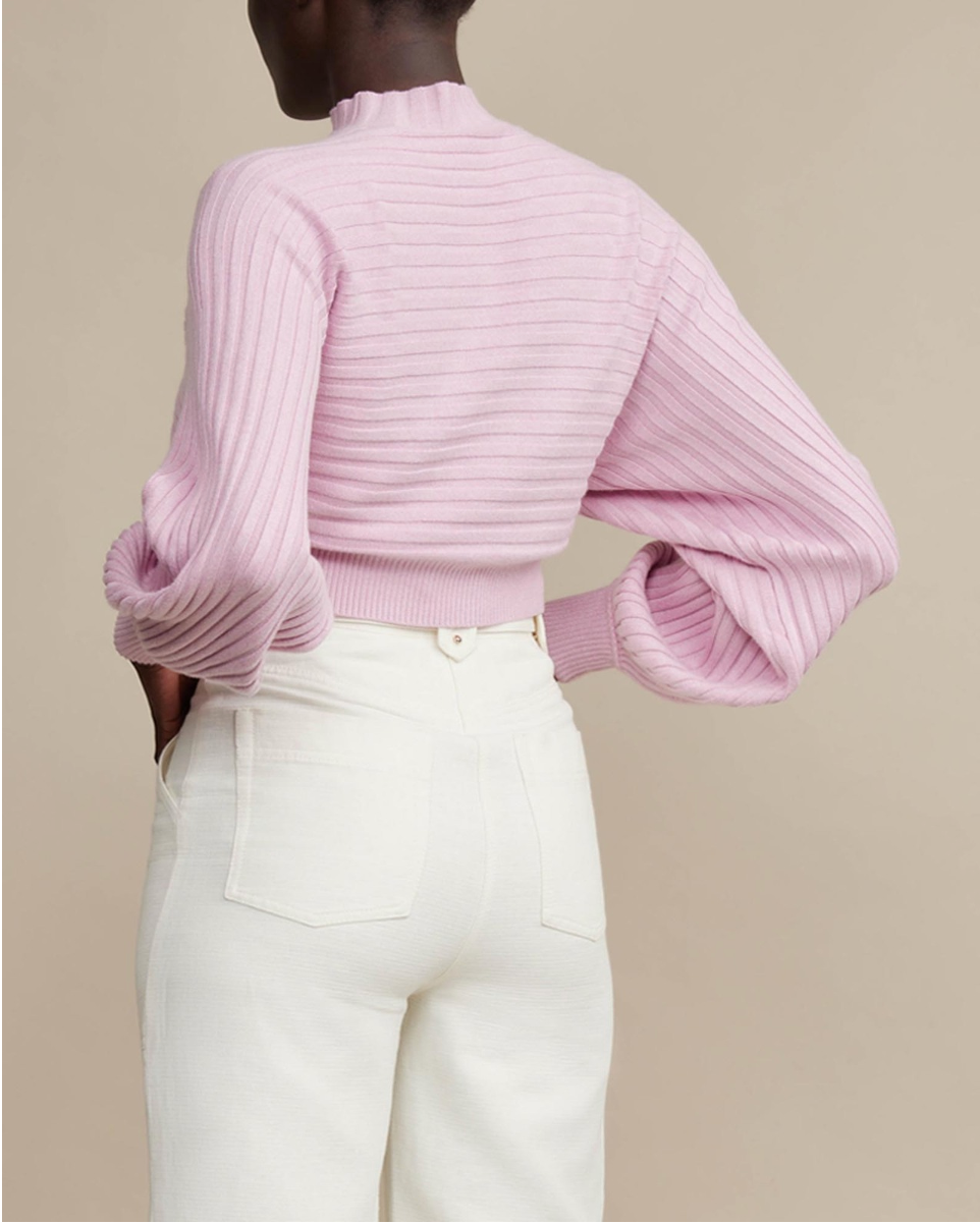 Acler - Twist Front Ribbed Knit Crop Sweater - Pink - Size 12 (3928078864102168026)