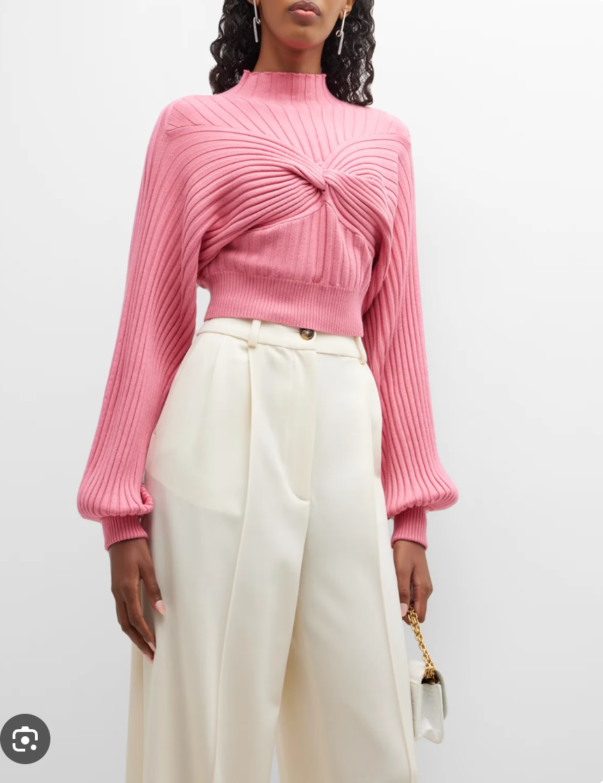 Acler - Twist Front Ribbed Knit Crop Sweater - Pink - Size 12 (3928078932705504560)