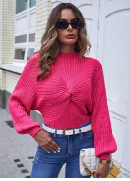 Acler - Twist Front Ribbed Knit Crop Sweater - Pink - Size 12 (3928078935118168134)