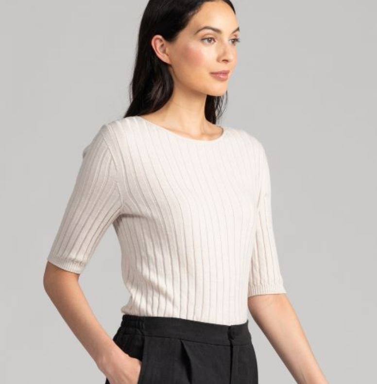 Untouched World - Sylvie Tee - Khaki Glenthorne Merino Knit Top - NZ Made - M (3928129414710048508)