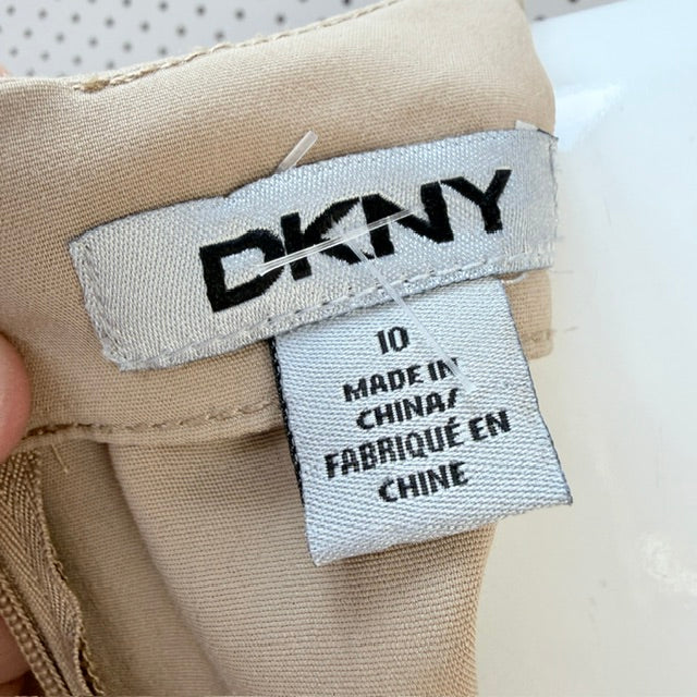 DKNY - V-Neck Panel Sheath Dress - Tan / Beige - Size 10 (3928209548128238596)